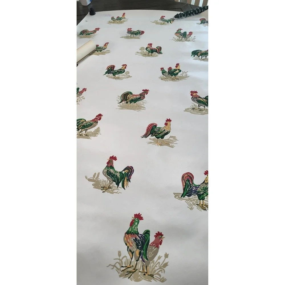 Vintage 90s Retro Kitchen WallPaper Covering Colorful Roosters‎ Roll 29inchx28ft